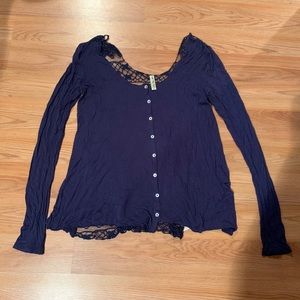 Blue free people lacy long sleeve top